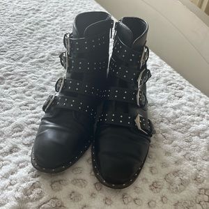 Black ankle booties with hardware and studs